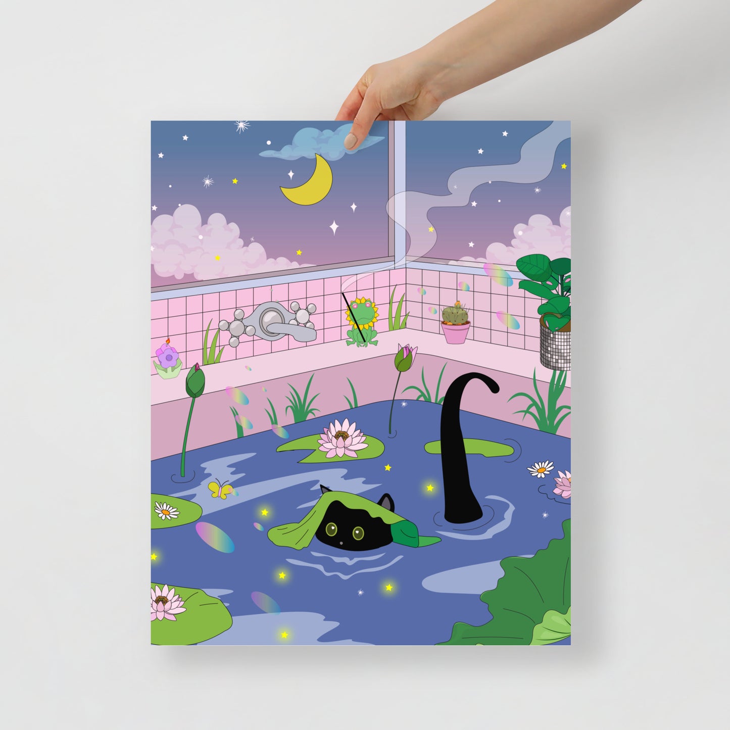 Kawaii Neko night bath Poster