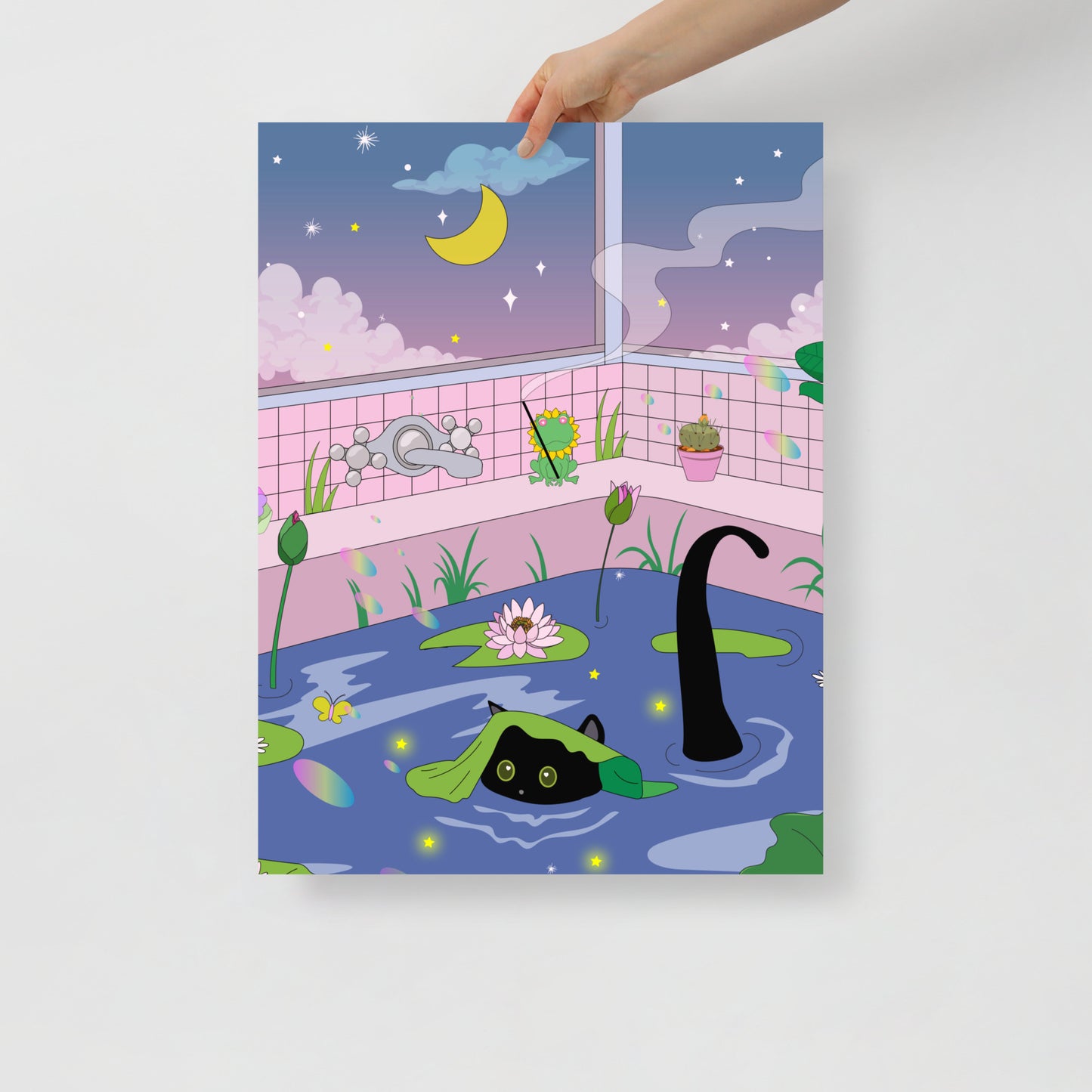 Kawaii Neko night bath Poster