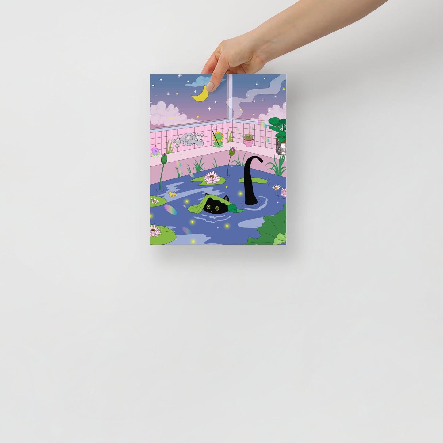 Kawaii Neko night bath Poster