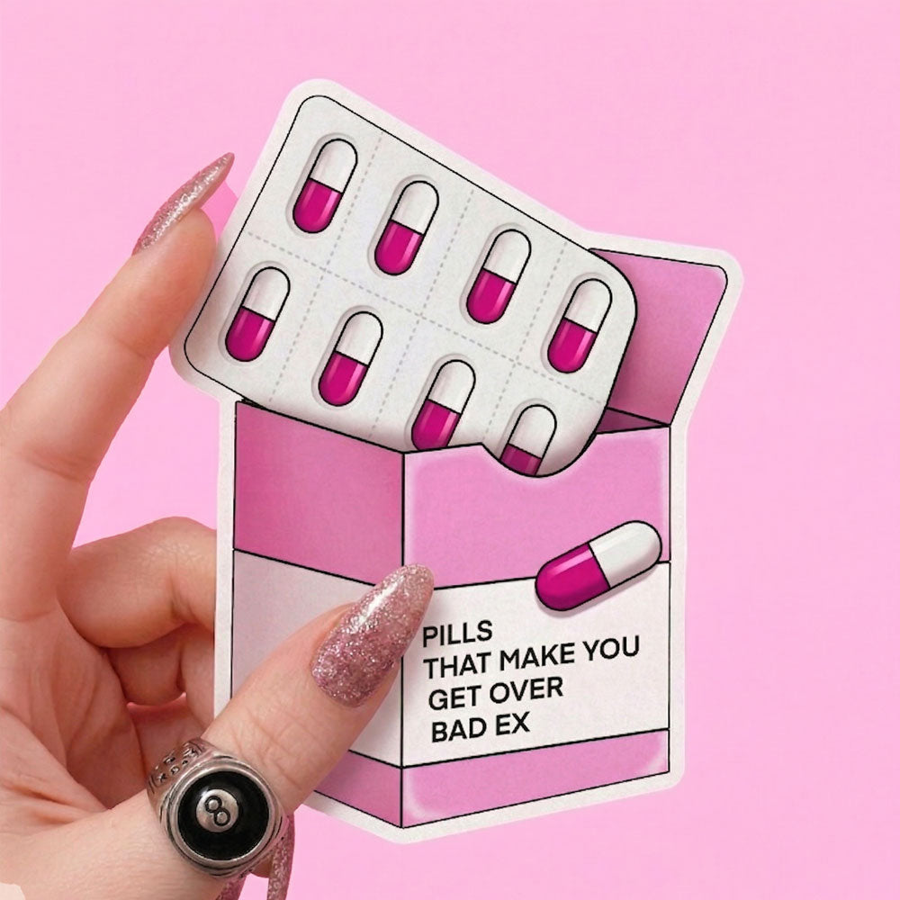 Get Over Your Ex Pills Sticker – Funny Pink Pill Box Vinyl Decal