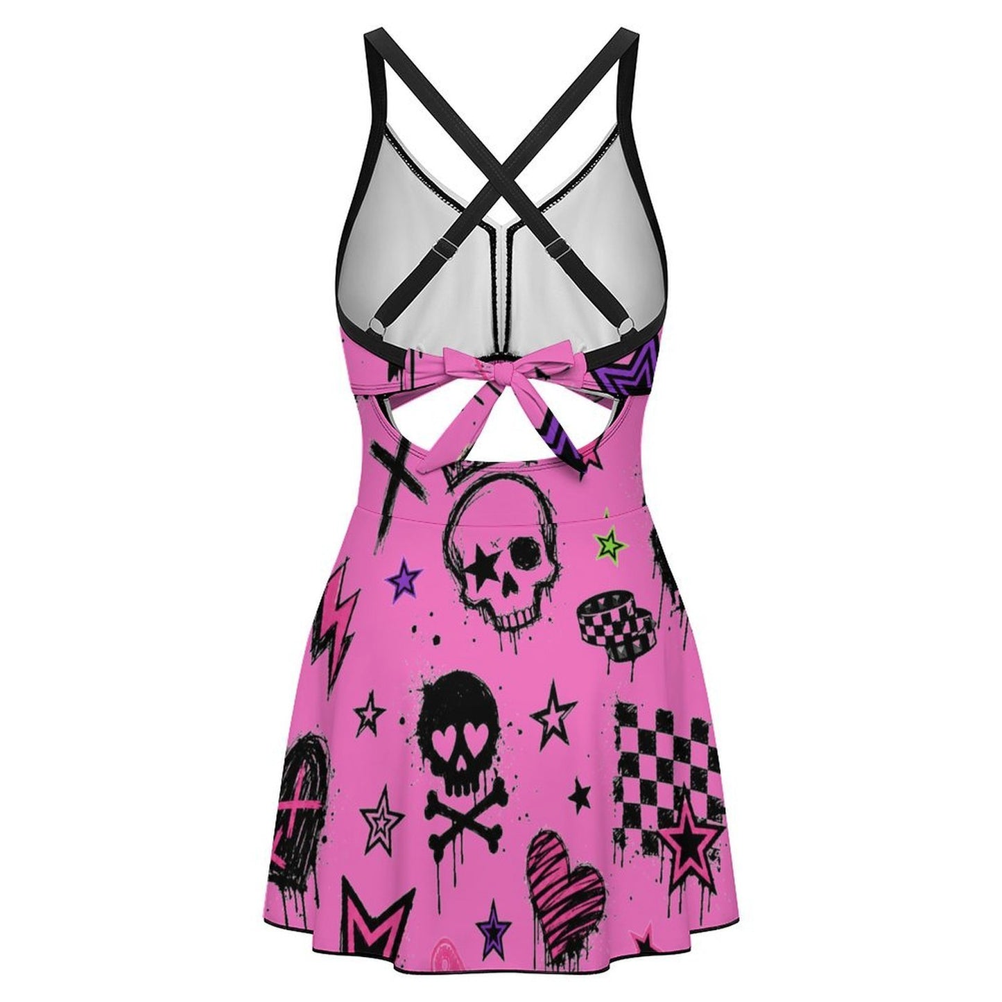 Scene Skull Heart Cutout Swim Dress