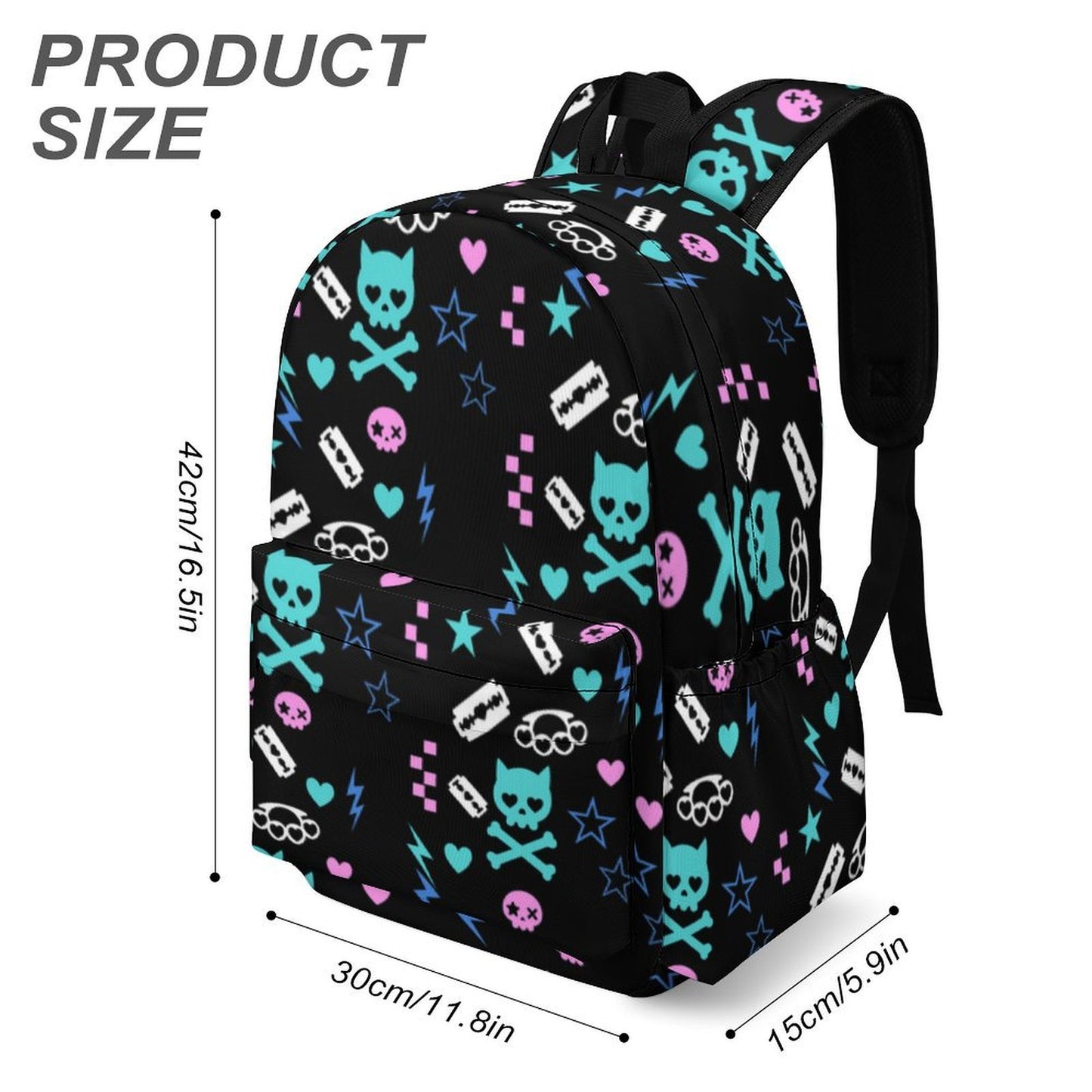 Electric Skull Scene Backpack – Teal Pink Black Y2K Emo Bag