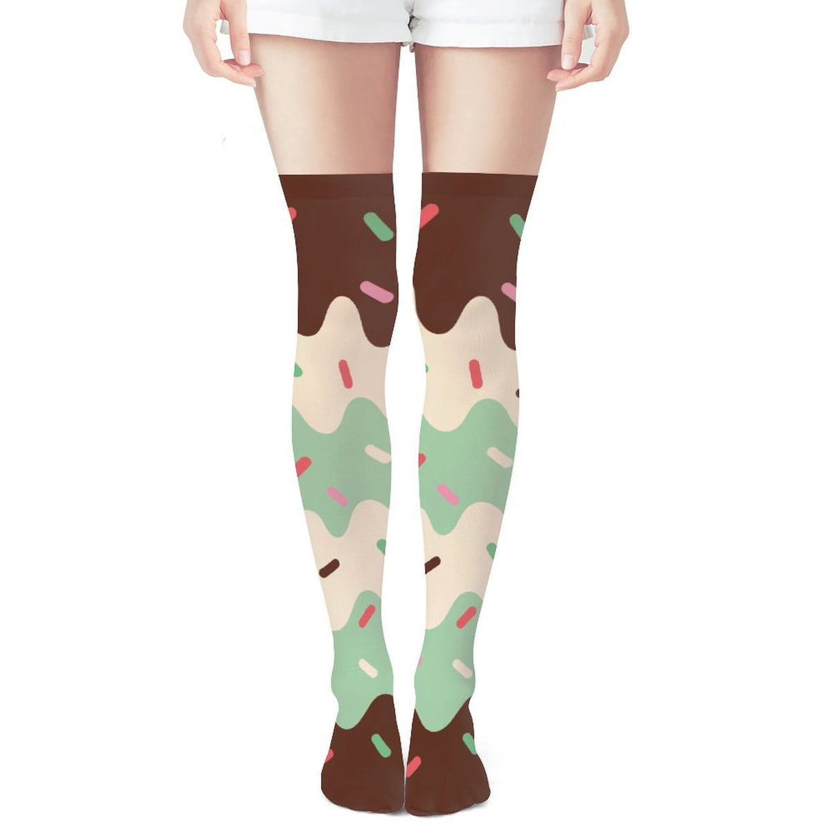 Mint Chocolate Ice Cream Drip Over-the-Knee Socks