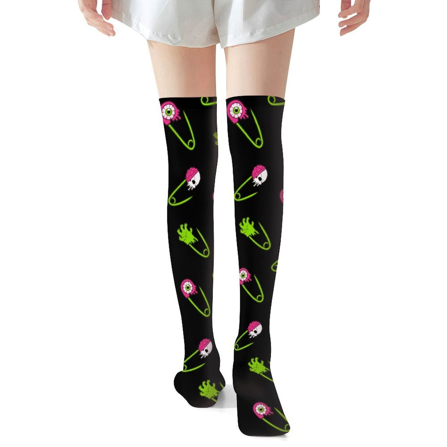 Alien Eyeball Safety Pin Women's Knee High Stockings