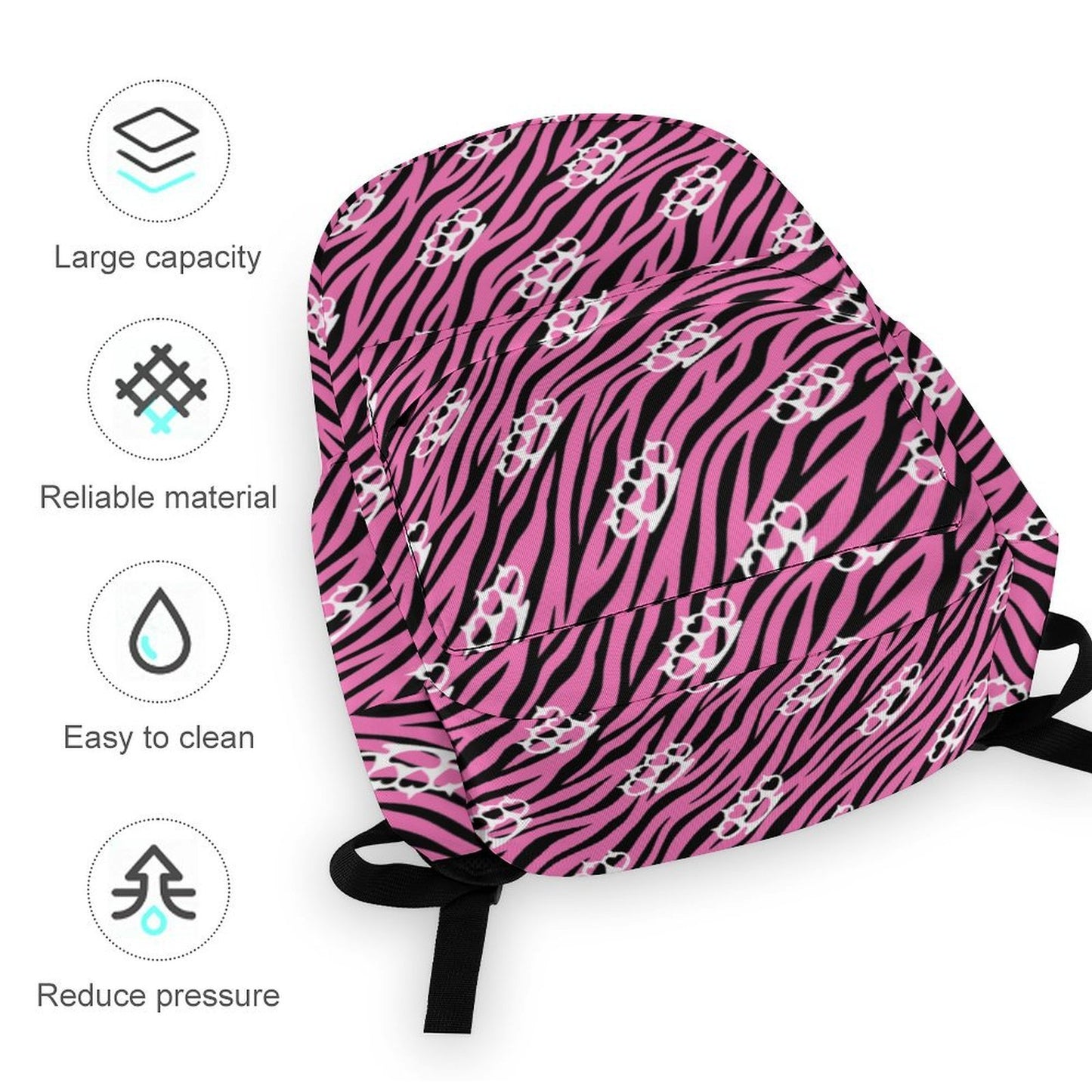 Hot Pink Skull Zebra Scene Backpack – Black Emo Y2K Bag