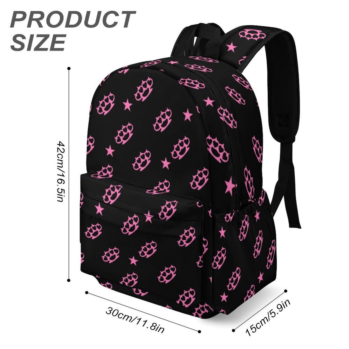 Pink Brass Knuckle Star Scene Backpack – Black Emo Y2K Bag
