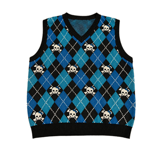 Dead Cute Skull Argyle Knitted Sweater Vest