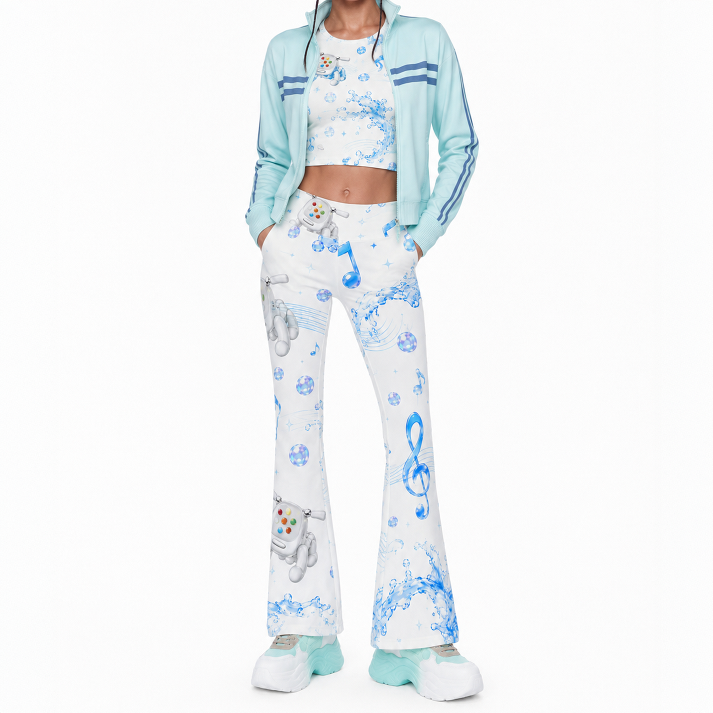 Frutiger Aero Crop Tee – Aqua Y2K Cyber Baby Tee