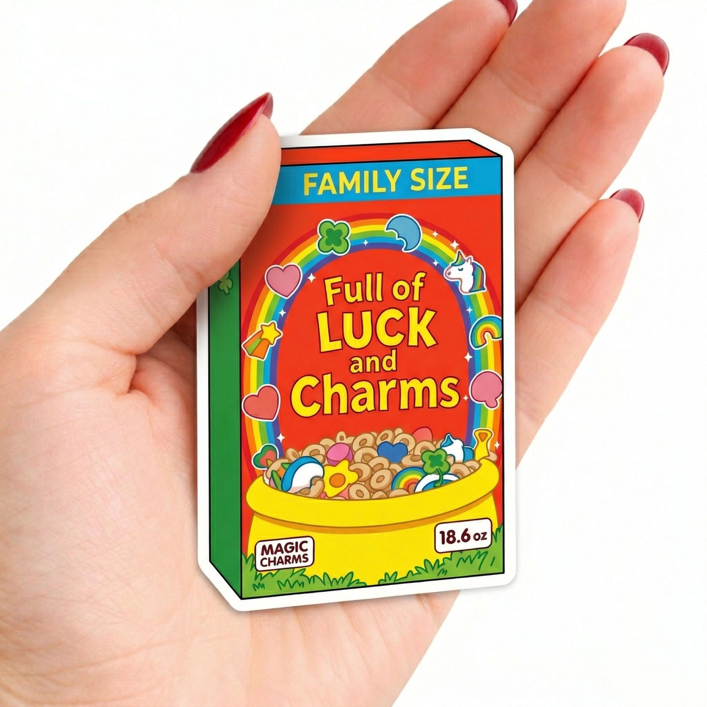 Full of Luck and Charms Sticker – Funny Cereal Box Parody Vinyl Decal