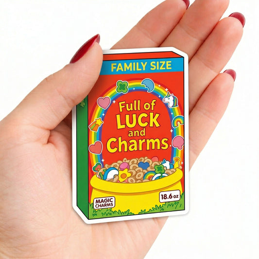 Full of Luck and Charms Sticker – Funny Cereal Box Parody Vinyl Decal