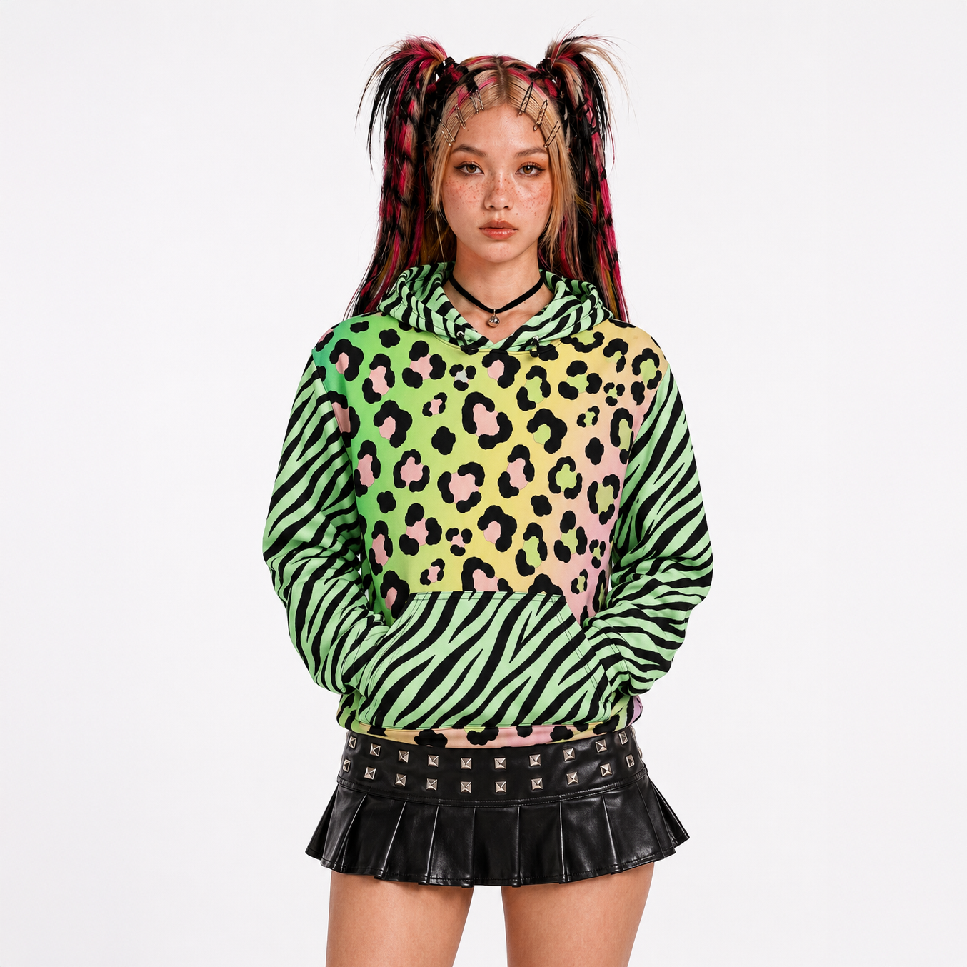 Neon Zebra Leopard Scene Hoodie
