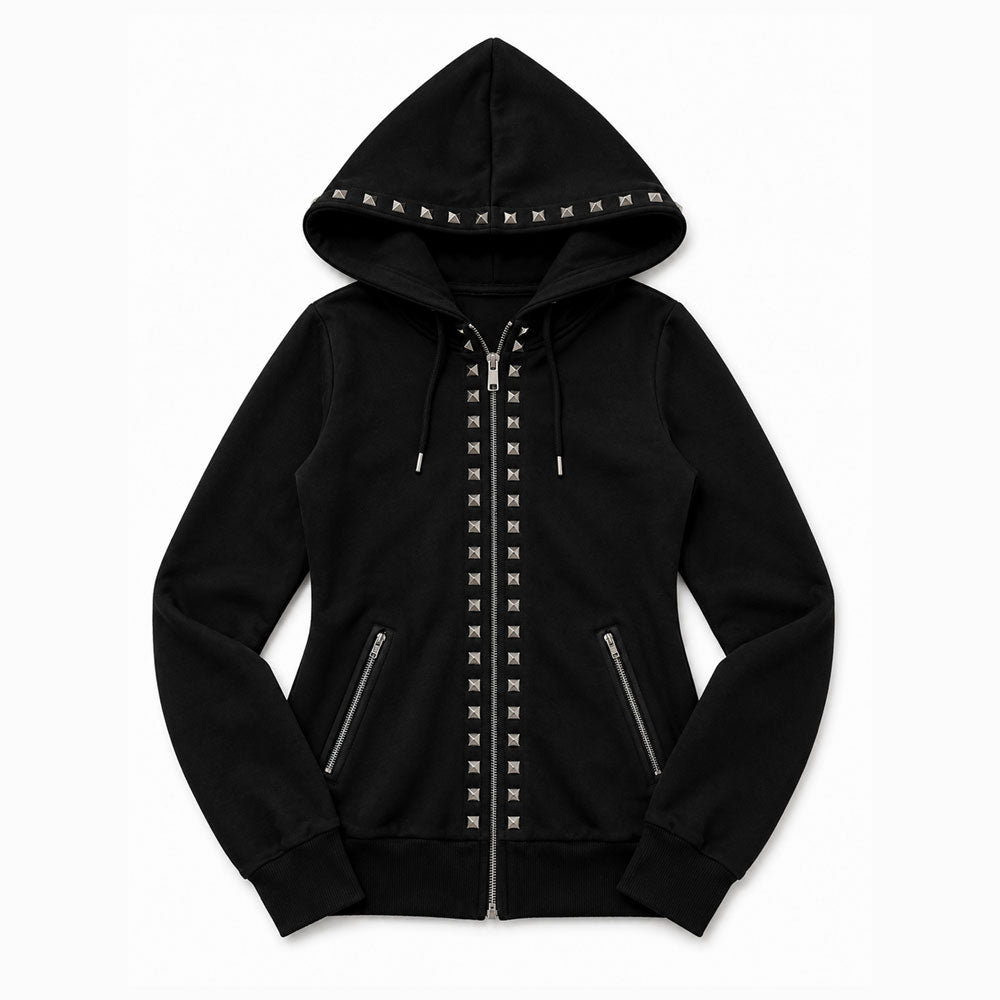 Studded Zip Up Hoodie | Scene Emo Punk Y2K Hoodie