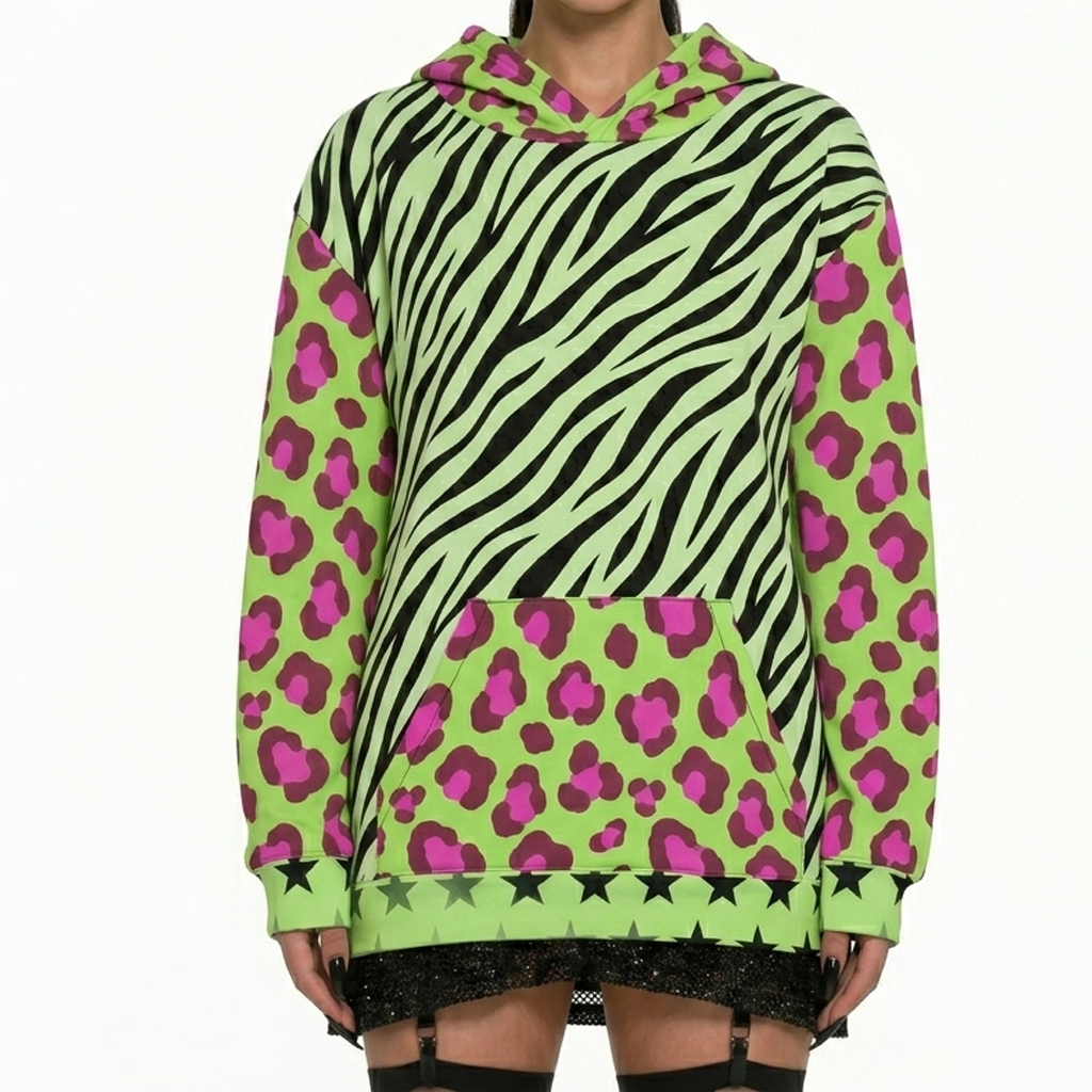Neon Chaos Animal Print Hoodie