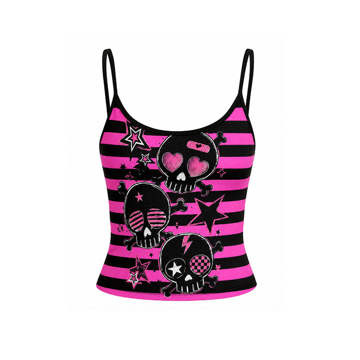 Pink Skull Stripe Spaghetti Strap Tank Top – Scene Emo Y2K Cami