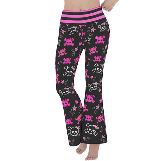 Skull Star Flare Yoga Pants – Black Pink Scene Goth Bootcut Pants