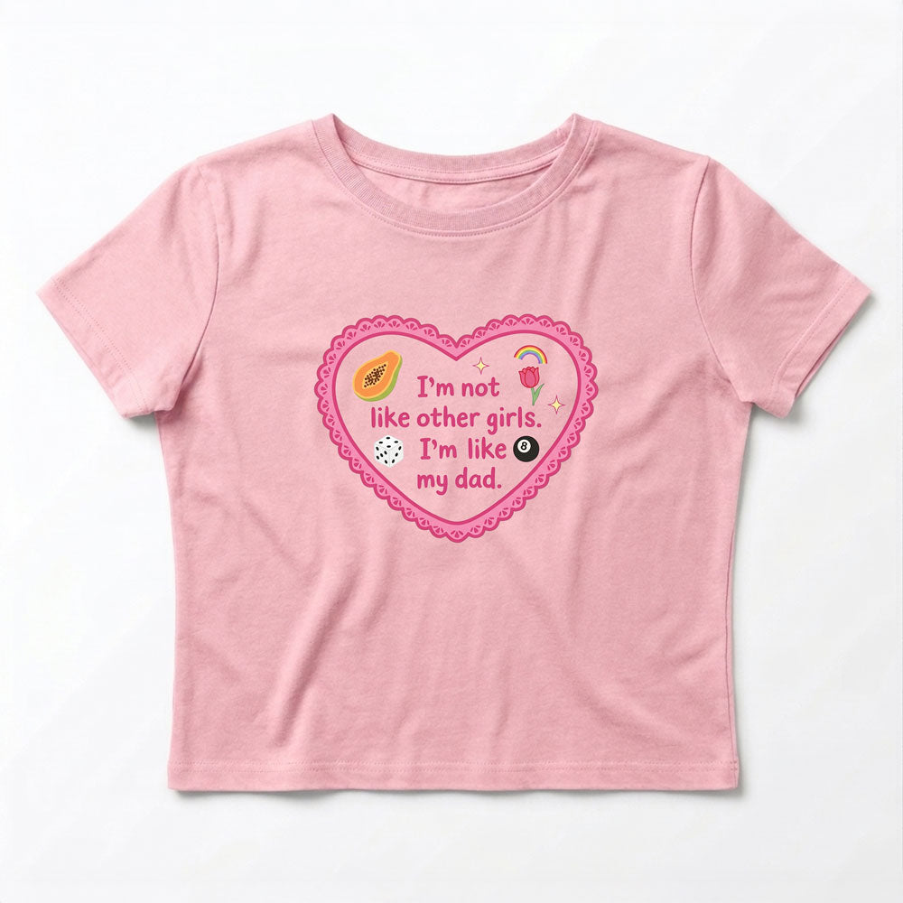 I'm Not Like Other Girls Baby Tee – Pink Heart Graphic Fitted Crop Top