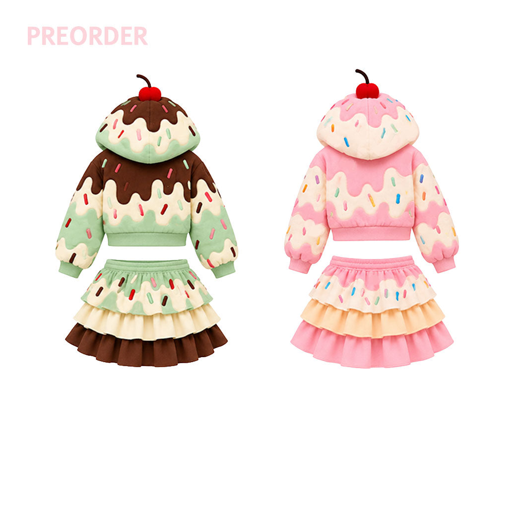 Ice Cream Cake Cropped Hoodie Ruffle Skirt Set