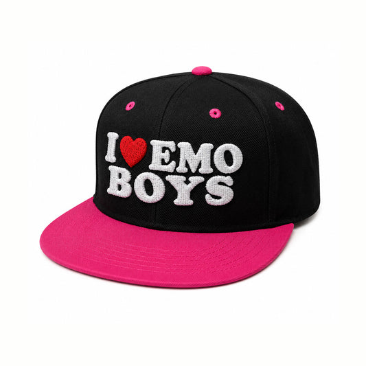 I Heart Emo Boys Puff Embroidery Snapback Hat | Y2K Scene Cap