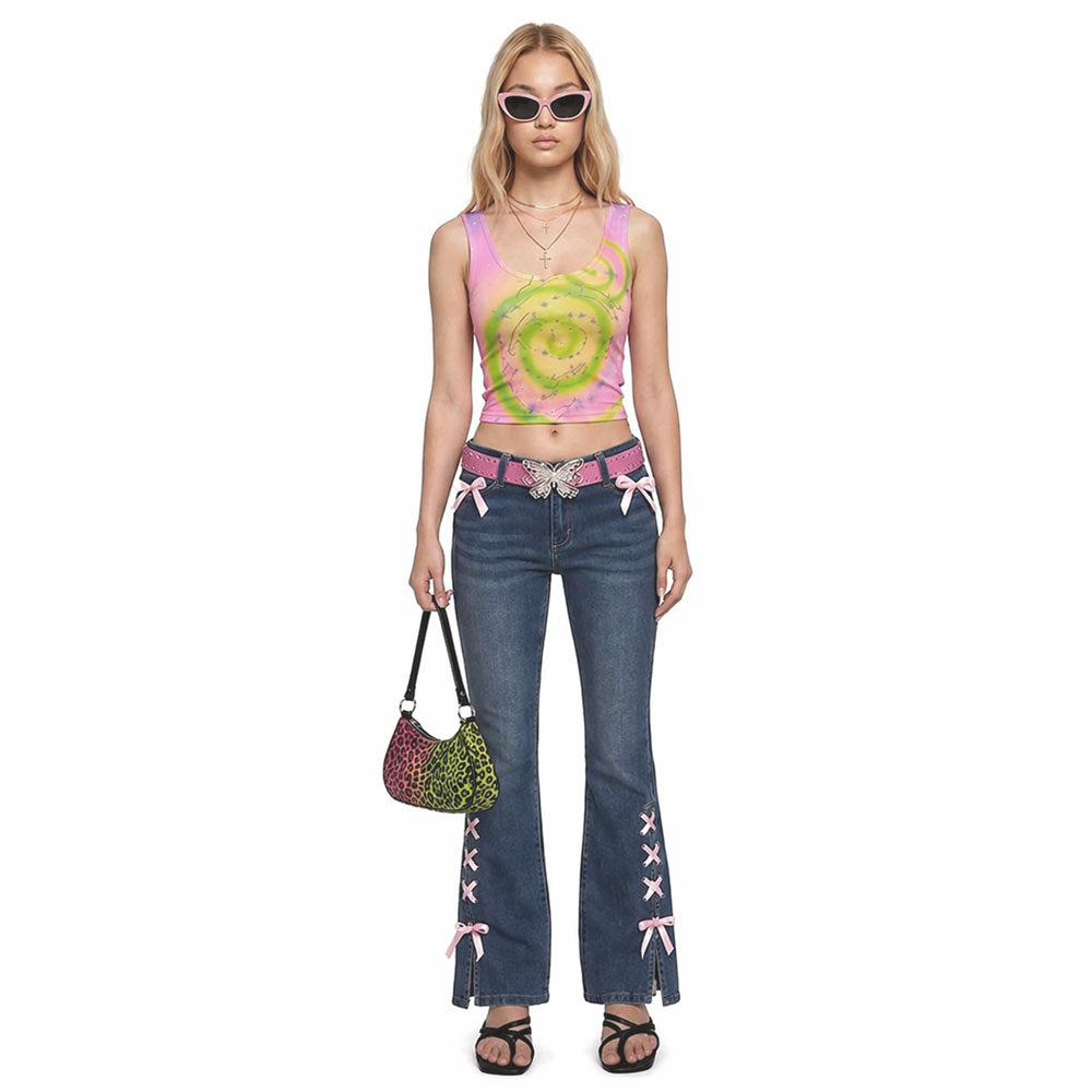 Whimsy Pastel Swirl Cat Crop Top – Soft Stretch Graphic Cami Tank&nbsp