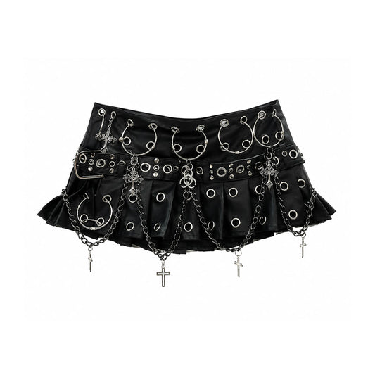 Gothic Chain Pleated Mini Skirt