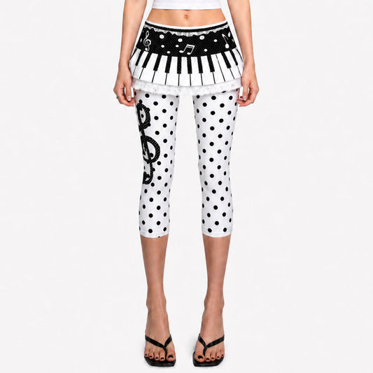 Music Note Polka Dot Capri Leggings – Stretch Fit Soft Y2K Kawaii Bottom