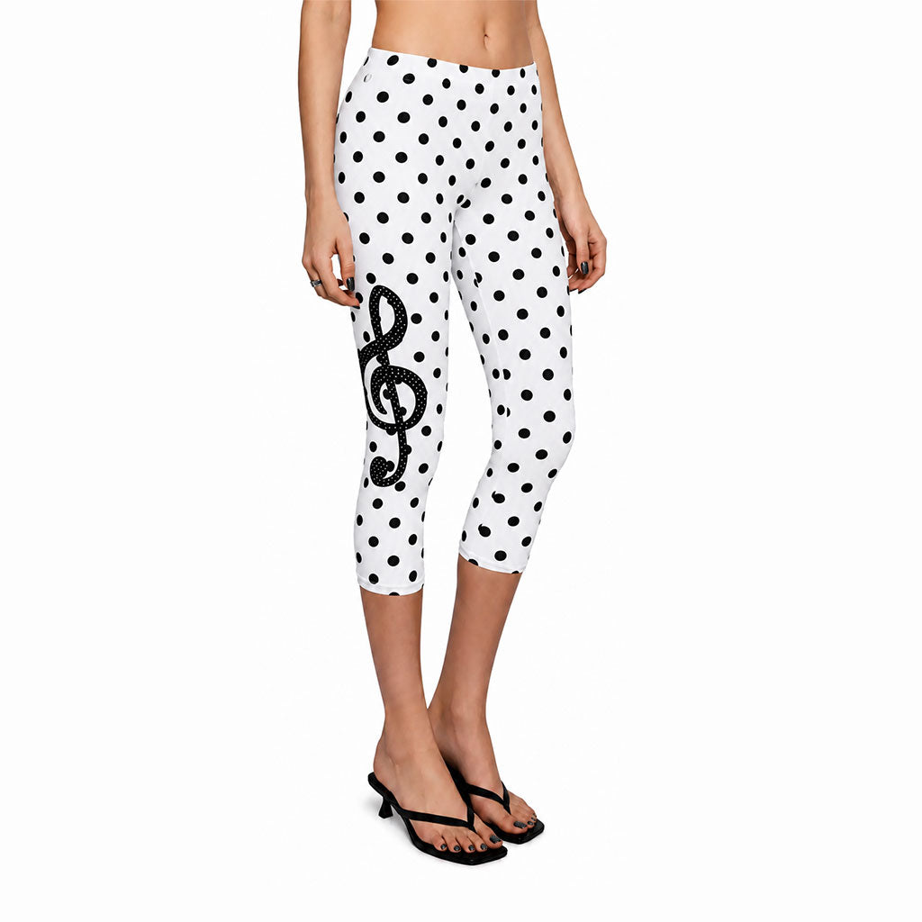 Music Note Polka Dot Capri Leggings – Stretch Fit Soft Y2K Kawaii Bottom