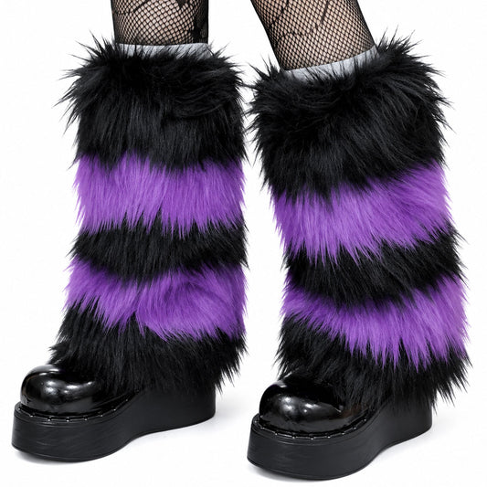 Purple Black Faux Fur Scene Leg Warmers