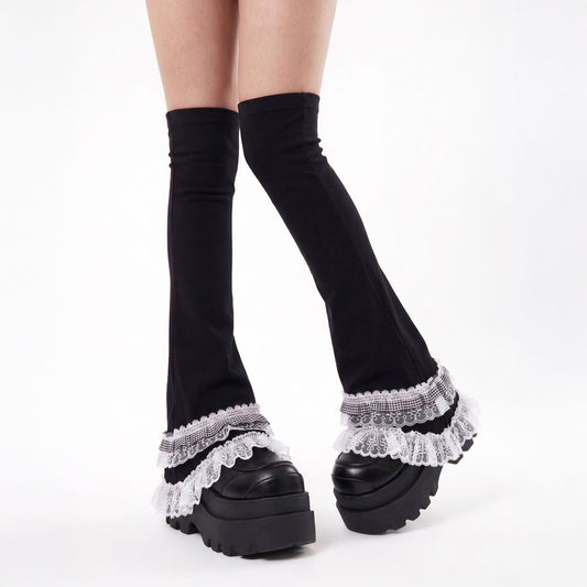 Black Lace Flare Leg Warmers – Slim Fit Over-Knee Leg Sleeves