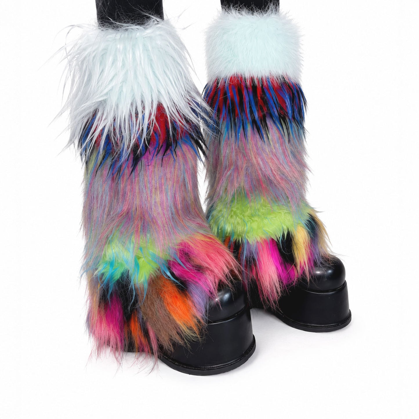 Shaggy Patchwork Faux Fur Leg Warmers