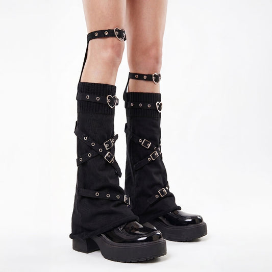 Heart Buckle Strap Leg Warmers – Punk Knee High Leg Sleeves