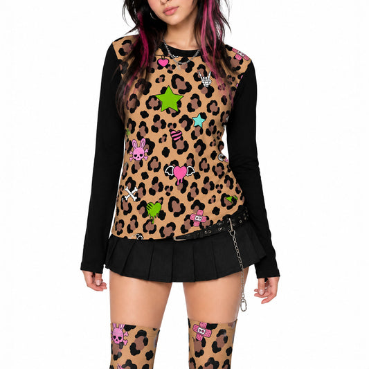 Leopard Bunny Skull Cotton Long Sleeve Unisex Shirt