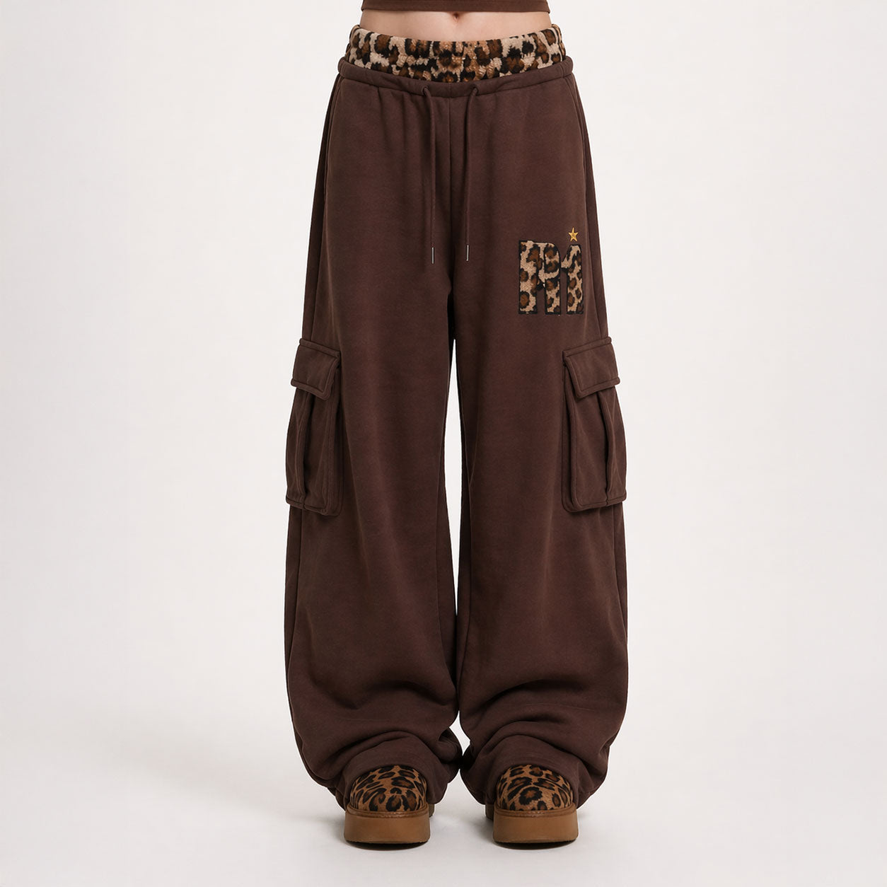 Leopard Waist Cargo Sweatpants – Y2K Oversized Baggy Fit