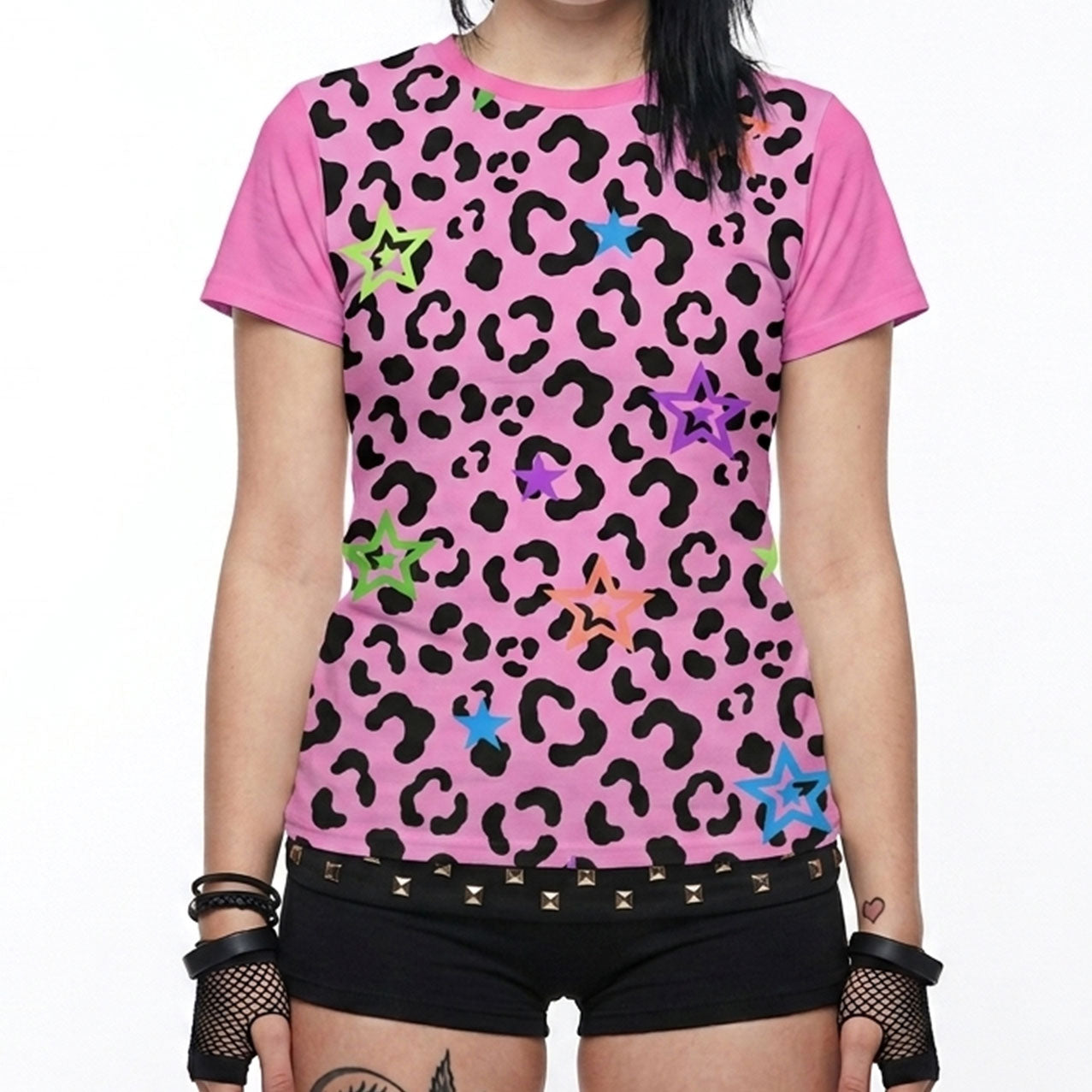 Pink Leopard Scene Star Women’s Cotton T-Shirt