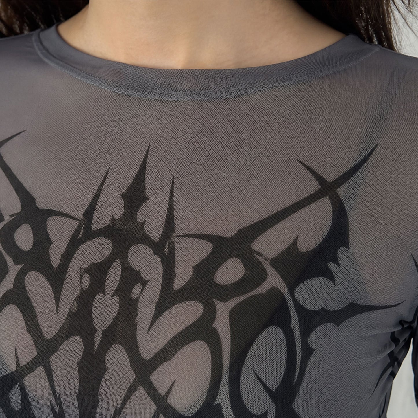 Smoke Sigil Sheer Mesh Long Sleeve Top | Emo Scene Y2K