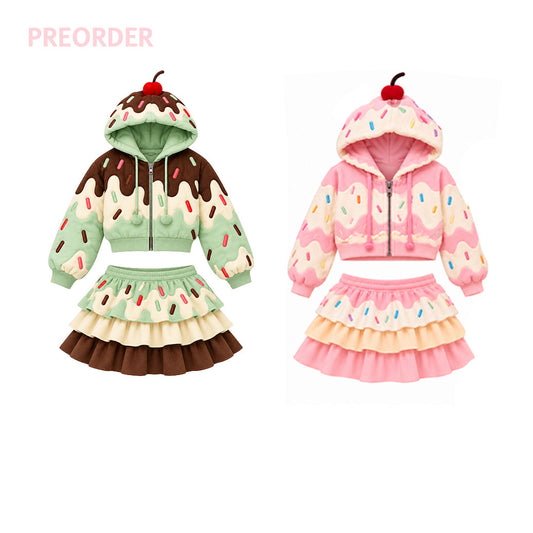 Ice Cream Cake Cropped Hoodie Ruffle Skirt Set