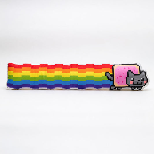 Pixel Rainbow Cat Pillow – Frutiger Aero Y2K Internet Cushion