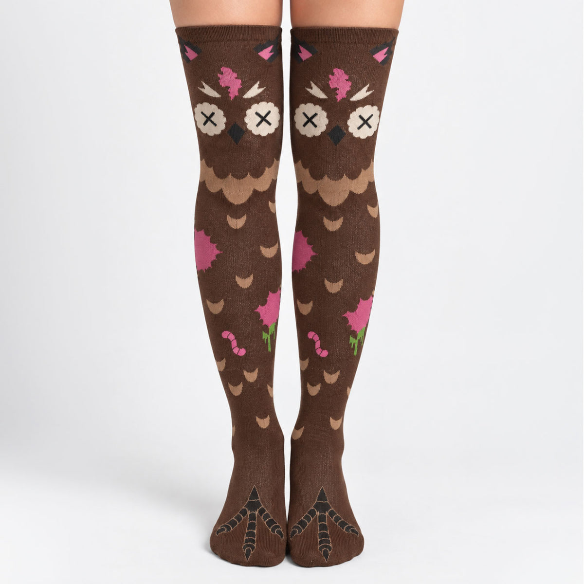 Zombie Owl Above-Knee Knit Socks