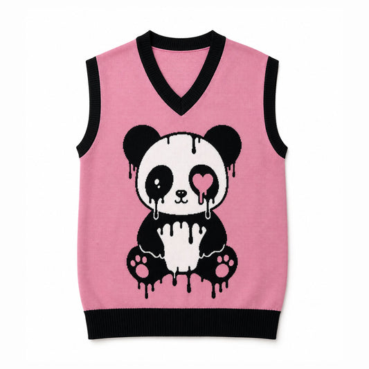 Creepy Cute Panda Knit Sweater Vest (XS–3XL)