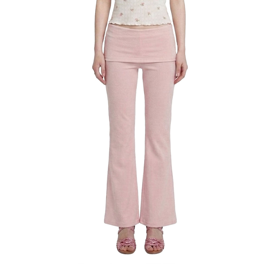 Cherry Blossom Flare Pants – Y2K Low Rise Foldover Bell Bottom Leggings