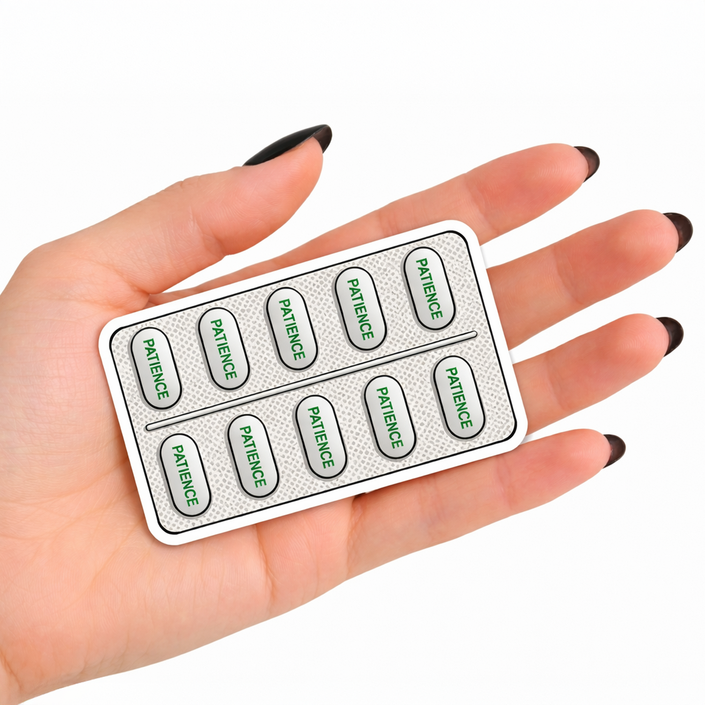 Patience Pills Sticker – Funny Minimal Capsule Blister Vinyl Decal