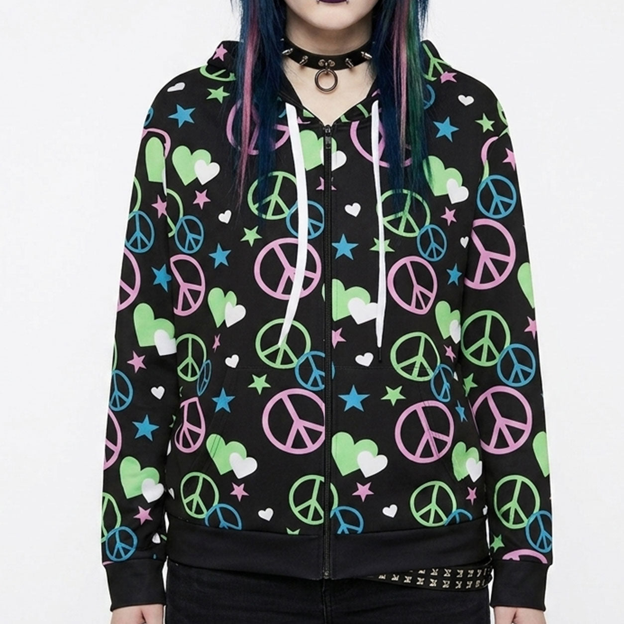 Pastel Peace Sign All-Over Print Unisex Zip Hoodie (XS–6XL)