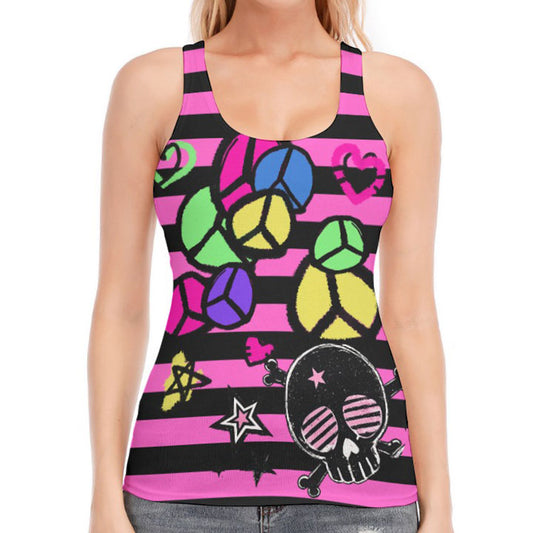 Pink Peace Skull Stripe Racerback Tank Top – Scene Emo Y2K