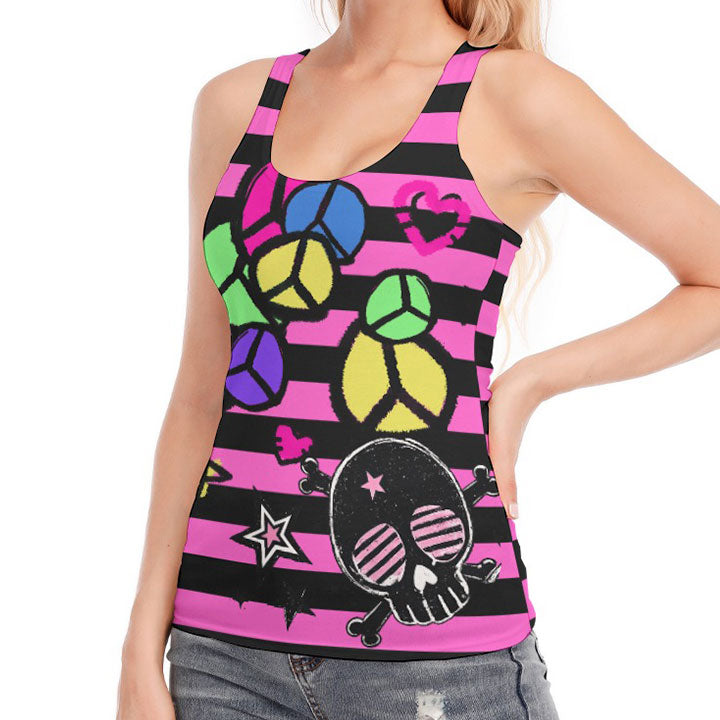 Pink Peace Skull Stripe Racerback Tank Top – Scene Emo Y2K