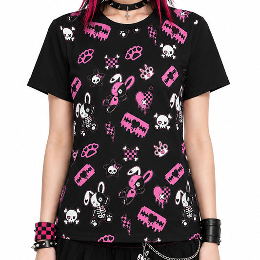 Zombie Skeleton Bunny Scene Cotton Women's T-Shirt (S to 9XL)