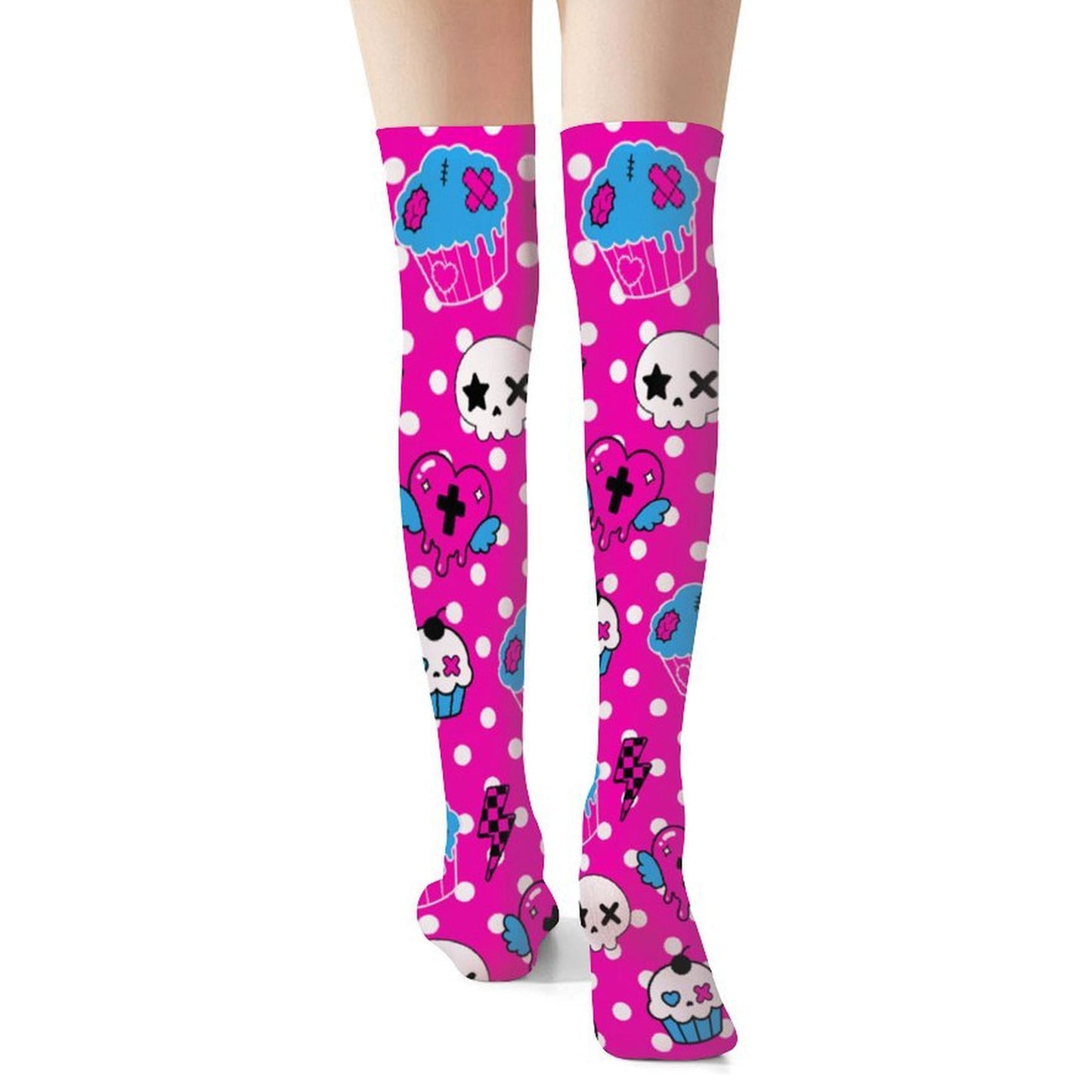 Scene Queen Polka Dot Zombie Cupcake Over-the-Knee Stockings – Emo Y2K, One Size