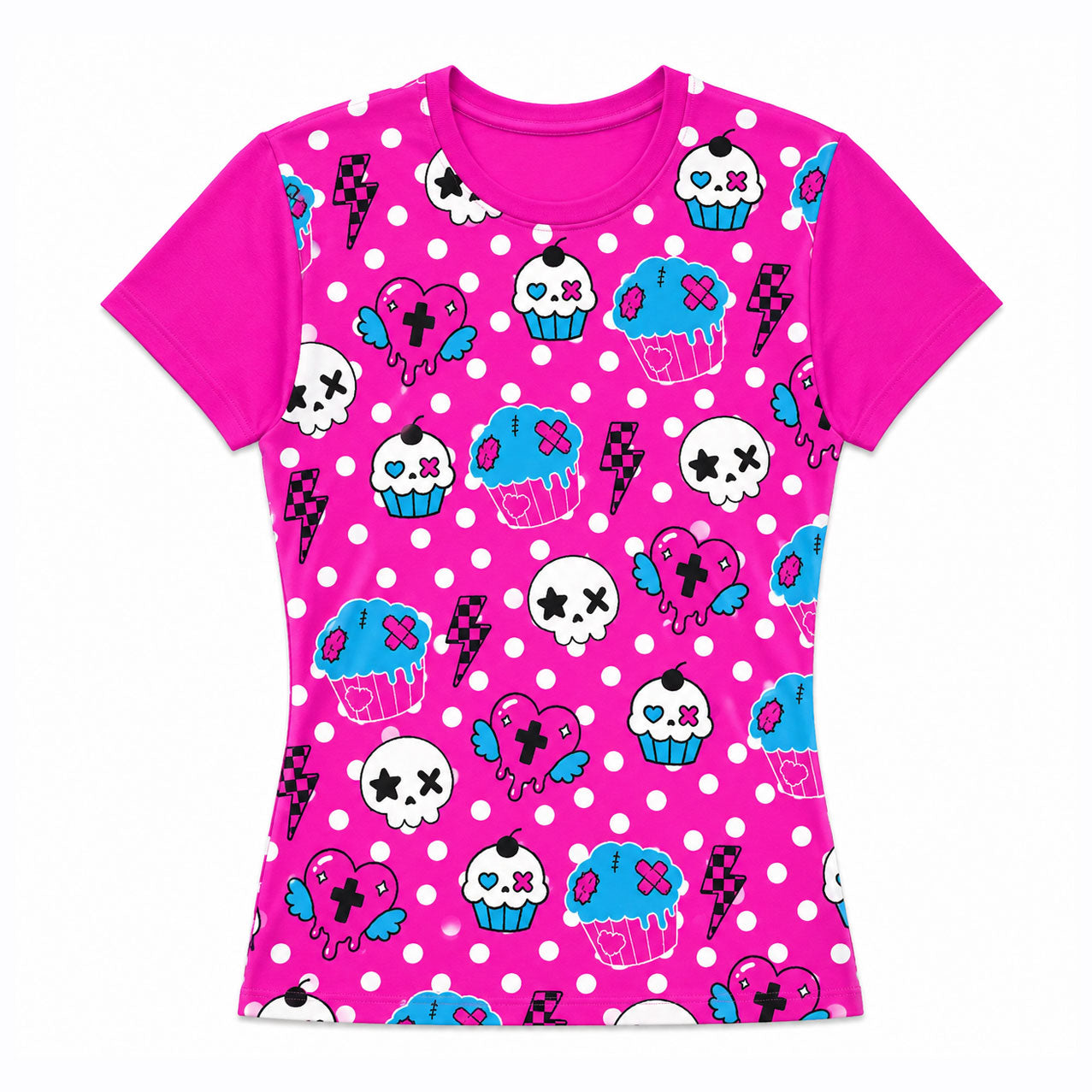 Scene Queen Polka Dot Zombie Cupcake Women's All Over Print T-Shirt – Emo Y2K, S–9XL