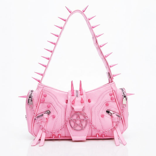 Pink Punk Spike Shoulder Bag – Y2K Goth Chain Purse