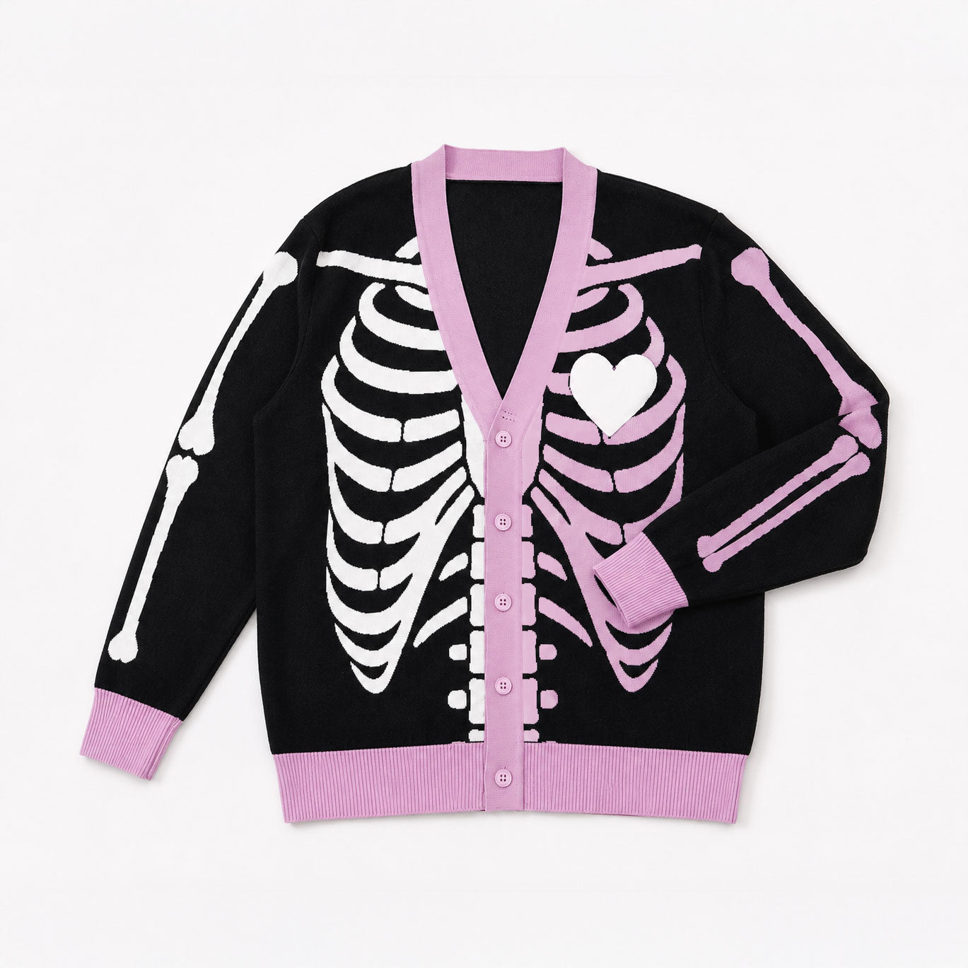 Pink Skeleton Heart Unisex Knit Cardigan (2XS–3XL)