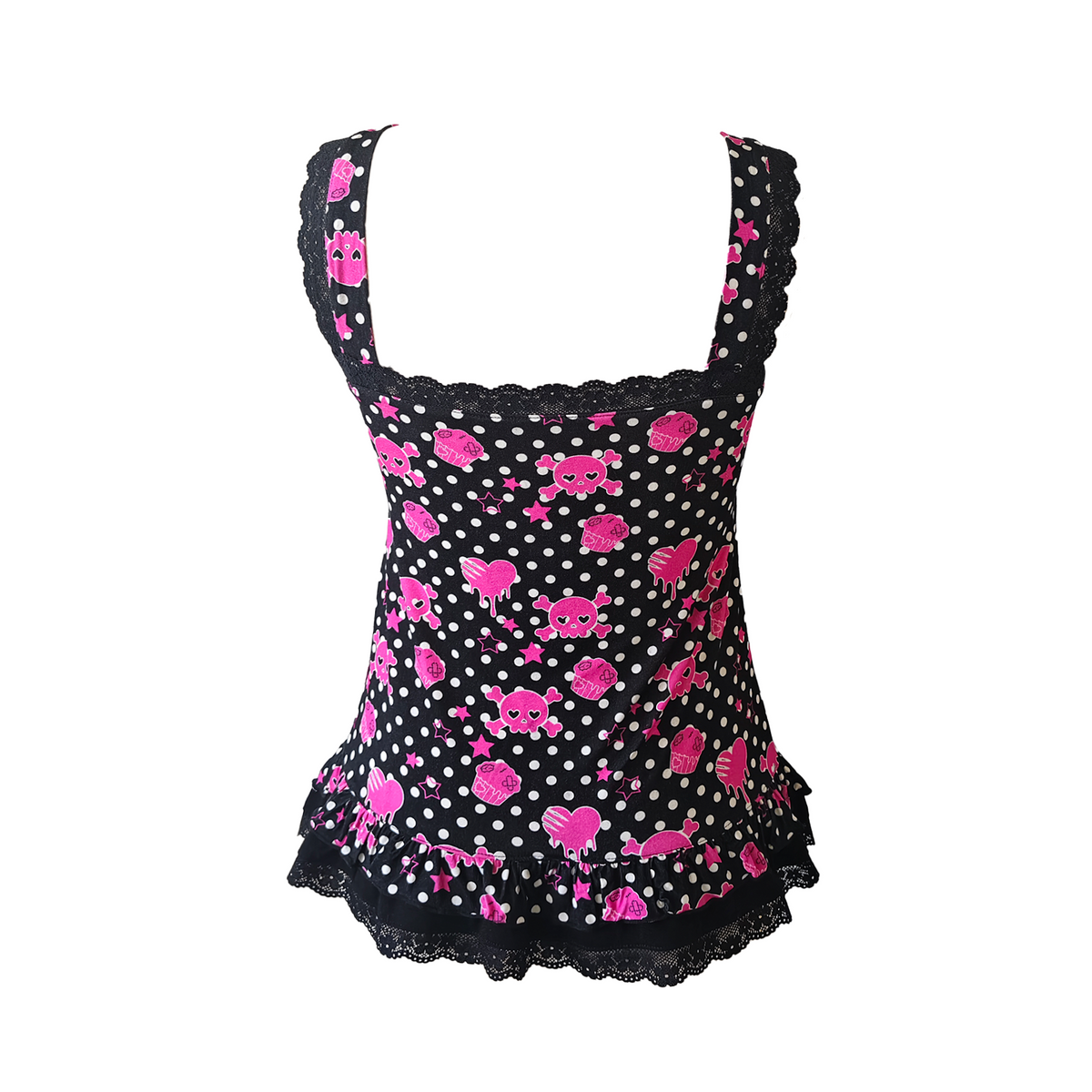 Pink Skull Cupcake Polka Dot Lace Cami Top – Scene Emo Y2K