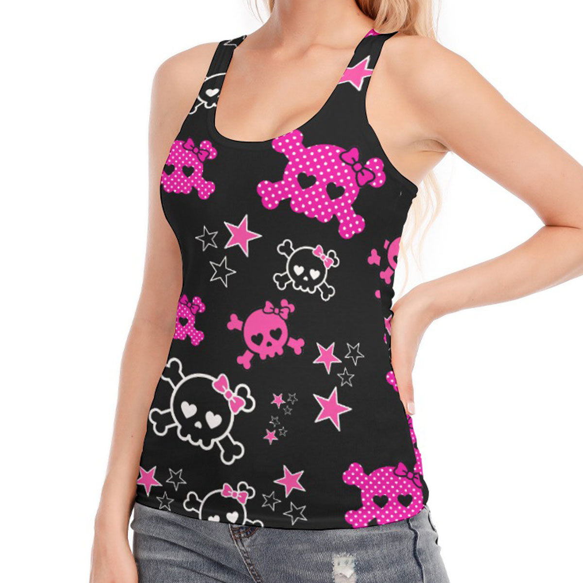 Dead Cute Pink Skull & Star Cotton Racerback Tank Top – Scene Emo Y2K